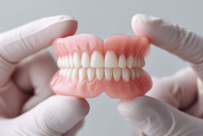 歯科医が入れ歯を手に持っているイメージ