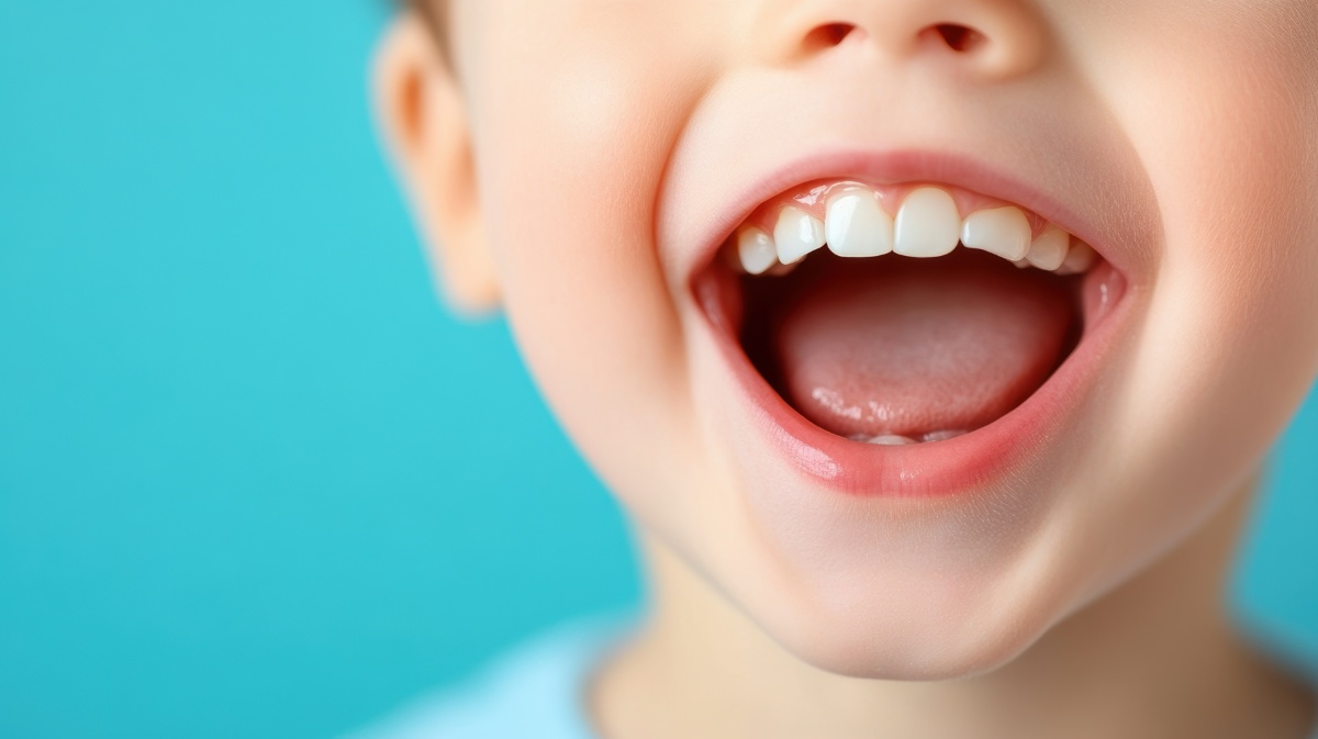笑う整った歯並びの子どもの口元